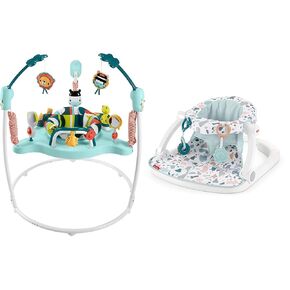 Fisher-Price Baby Bouncer Jumperoo Activity Center with Music Lights Sounds & Toys Plus Portable Baby Chair with Toys & Machine Washable Seat Pad
