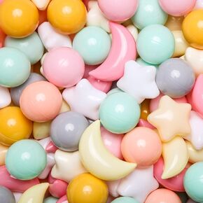 GOGOSO Ball Pit Balls Stars Moon Shapes Plastic Pitballs for Toddler Play Tent Baby Photo Props Kids Pool Water Toys Kiddie Pool Party Decor, Pearl Blue+Cream Blue+White,100PCS