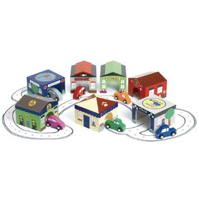 التميز 5.5 بوصة H ، هياكل لعب بلوك Wooden Town ، منازل ، مجموعة من 7 ، لعبة تعليمية ما قبل المدرسة ، الأعمار 3 سنوات وما فوق