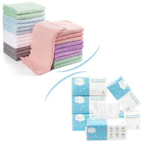 Orighty Baby Washcloths 24-Pack, Microfiber Coral Fleece Baby Face Towels, Bundle with Baby Washcloths 600 Count - Super Soft Disposable Dry Baby Wipes