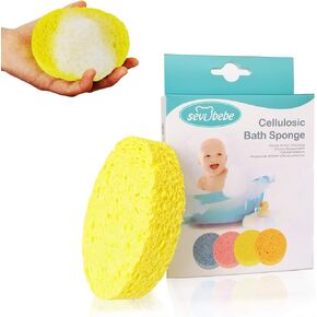 Cellulose Bath Sponge,100% All Natural Pure Baby Bath Sponge, Biodegradable, Hypoallergenic, Soft & Absorbent Sponge For Baby's Skin, Made in Turkey (Yellow)