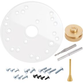 POWERTEC Dia 6-1/2" Router Sub Base Plate + Brass Inlay Kit With Downcut Spiral Bit, w/Multiple Predrilled Holes, Fits Porter Cable, Bosch, Craftsman, Dewalt, Hitachi, Makita, Milwaukee, Ryobi