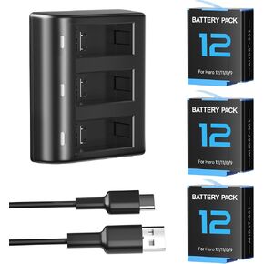 COMERGIKE 3-Pack 1800mAh High-Capacity Batteries with 3-Slot USB Fast Charger - Perfectly Compatible with GoPro Hero 12/11/10/9 - Charge and Store with Ease