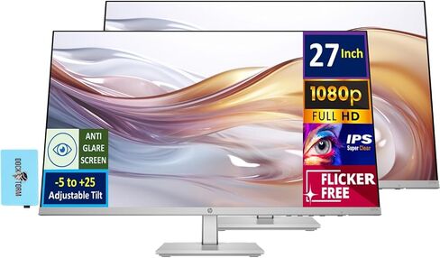 HP 24" FHD IPS (1920x1080) Monitor (Replaces M24FW) Bundle with Docztorm Dock, 100Hz Refresh Rate, HDMI, VGA, Flicker-Free, Ideal for Home & Business, White/Silver (2024 Latest Model) (2 Pack) in Saudi Arabia