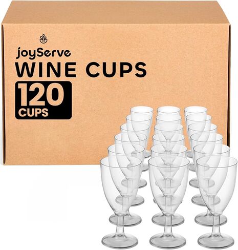 JoyServe Bulk 7 oz Plastic Disposable Wine Glasses - (Pack of 24) Clear BPA-Free Plastic Wine Glasses with Stem and Party Drinking Glass Cups for Parties, Weddings, Toasts, Food Samples, Catering in Saudi Arabia