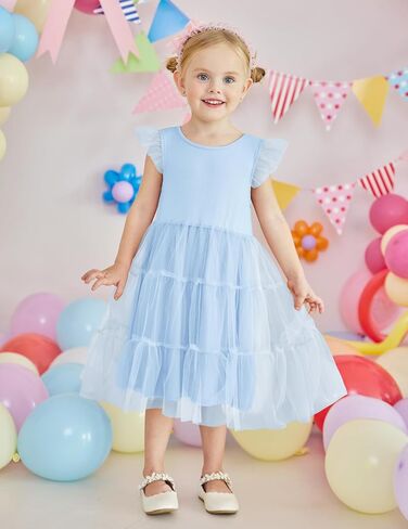 Arshiner Toddler Baby Girl Dress Ruffle Sleeveless Tulle Dresses Tiered Pleated Twirly A-Line Sundress Size 2-6 in Saudi Arabia