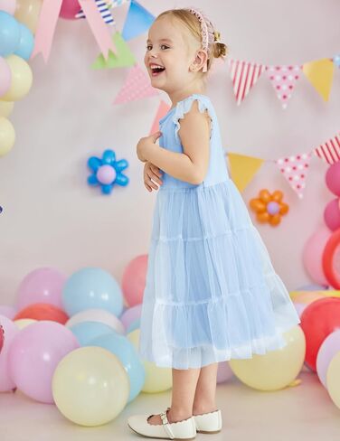 Arshiner Toddler Baby Girl Dress Ruffle Sleeveless Tulle Dresses Tiered Pleated Twirly A-Line Sundress Size 2-6 in Saudi Arabia