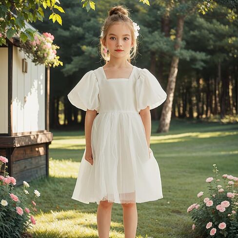 KARETT Summer Toddler Girl Dresses Tutu A Line Puffy Short Sleeve Casual Flower Girl Dress for Birthday Party 1-7Y in Kuwait