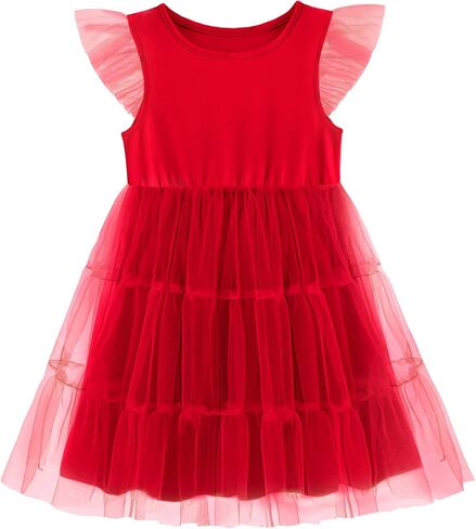 Arshiner Toddler Baby Girl Dress Ruffle Sleeveless Tulle Dresses Tiered Pleated Twirly A-Line Sundress Size 2-6 in Saudi Arabia