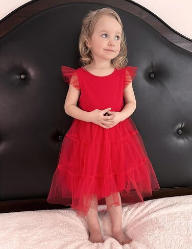 Arshiner Toddler Baby Girl Dress Ruffle Sleeveless Tulle Dresses Tiered Pleated Twirly A-Line Sundress Size 2-6 in Saudi Arabia