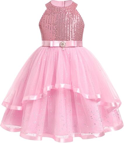 OBEEII Toddler Girls Pageant Dress Princess Sequin Tulle Tutu Dress Birthday Party Photoshoot Dress Glitter Flower Girl Dress in Kuwait