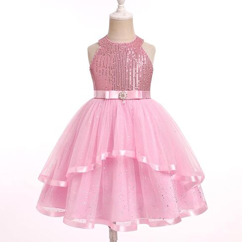 OBEEII Toddler Girls Pageant Dress Princess Sequin Tulle Tutu Dress Birthday Party Photoshoot Dress Glitter Flower Girl Dress in Kuwait
