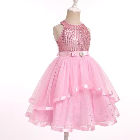 OBEEII Toddler Girls Pageant Dress Princess Sequin Tulle Tutu Dress Birthday Party Photoshoot Dress Glitter Flower Girl Dress in Kuwait