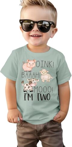 Baby Boy 2nd Birthday T-Shirt Toddler Farm Animal Shirt 2 Years Old Second Birthday Tee Top B-Day Party Gift in Saudi Arabia