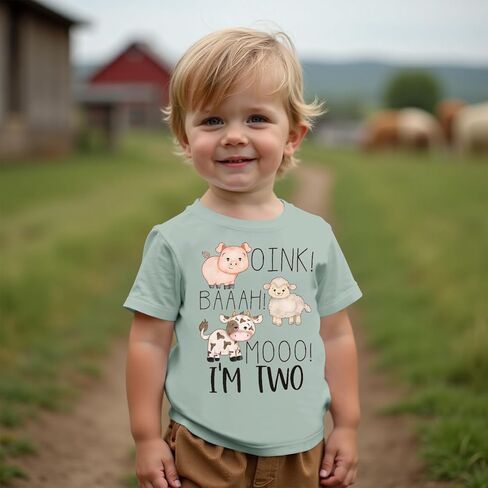 Baby Boy 2nd Birthday T-Shirt Toddler Farm Animal Shirt 2 Years Old Second Birthday Tee Top B-Day Party Gift in Saudi Arabia