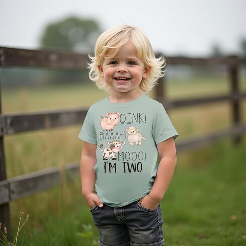 Baby Boy 2nd Birthday T-Shirt Toddler Farm Animal Shirt 2 Years Old Second Birthday Tee Top B-Day Party Gift in Saudi Arabia