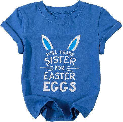 Baby Easter Shirt Trade Brother Sister for Easter Eggs Tshirt Toddler Bunny Short Sleeve Cotton Tops in Saudi Arabia
