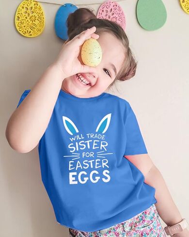 Baby Easter Shirt Trade Brother Sister for Easter Eggs Tshirt Toddler Bunny Short Sleeve Cotton Tops in Saudi Arabia