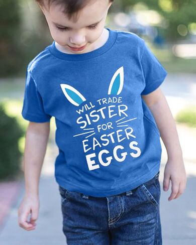 Baby Easter Shirt Trade Brother Sister for Easter Eggs Tshirt Toddler Bunny Short Sleeve Cotton Tops in Saudi Arabia