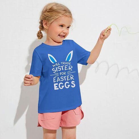 Baby Easter Shirt Trade Brother Sister for Easter Eggs Tshirt Toddler Bunny Short Sleeve Cotton Tops in Saudi Arabia