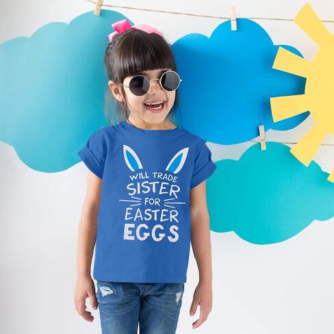 Baby Easter Shirt Trade Brother Sister for Easter Eggs Tshirt Toddler Bunny Short Sleeve Cotton Tops in Saudi Arabia