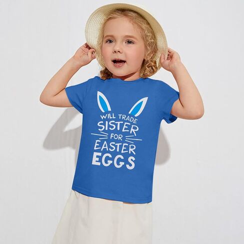 Baby Easter Shirt Trade Brother Sister for Easter Eggs Tshirt Toddler Bunny Short Sleeve Cotton Tops in Saudi Arabia