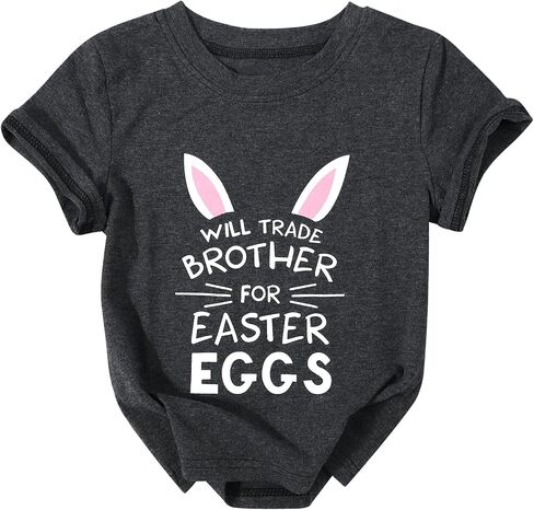 Baby Easter Shirt Trade Brother Sister for Easter Eggs Tshirt Toddler Bunny Short Sleeve Cotton Tops in Saudi Arabia