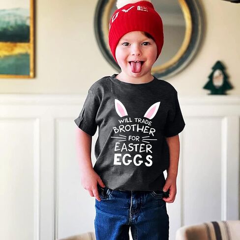 Baby Easter Shirt Trade Brother Sister for Easter Eggs Tshirt Toddler Bunny Short Sleeve Cotton Tops in Saudi Arabia