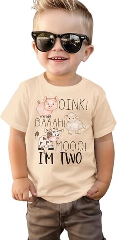 Baby Boy 2nd Birthday T-Shirt Toddler Farm Animal Shirt 2 Years Old Second Birthday Tee Top B-Day Party Gift in Saudi Arabia