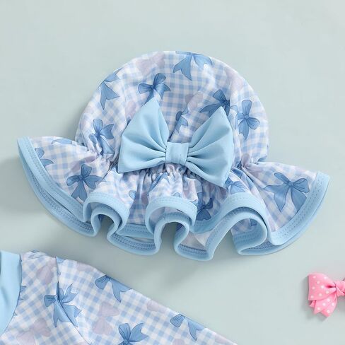 Infant Baby Girl Swimsuit Bow Print Long Sleeve Zipper One Piece Bathing Suit with Sun Hat Swimwear Rash Guard in Kuwait