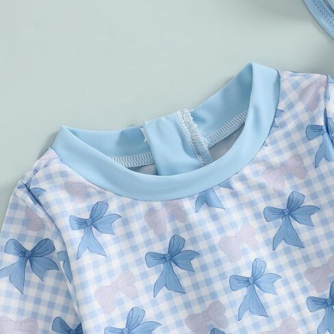 Infant Baby Girl Swimsuit Bow Print Long Sleeve Zipper One Piece Bathing Suit with Sun Hat Swimwear Rash Guard in Kuwait