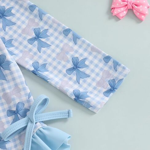 Infant Baby Girl Swimsuit Bow Print Long Sleeve Zipper One Piece Bathing Suit with Sun Hat Swimwear Rash Guard in Kuwait