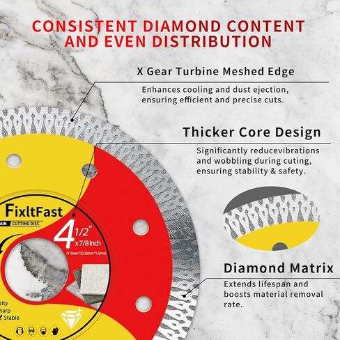 4 1/2 Diamond Blade for Grinder,7/8 Inch with 5/8" and 4/5" Washer,Tile Blades 4 1/2,for Angle Grinder Cutting Tile Granite Marble(3-Pack) in Kuwait