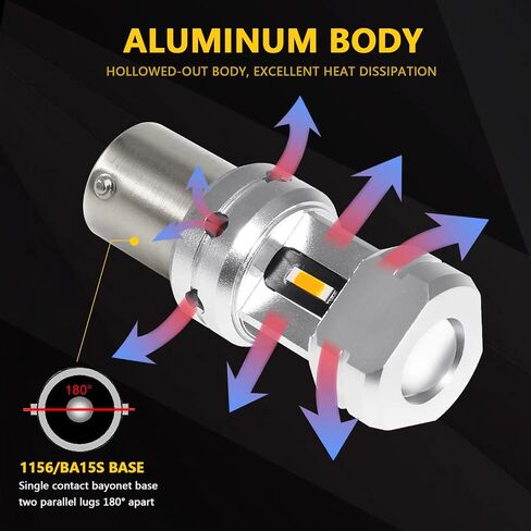 PHINLION 3600 لومن 1156 7506 مصابيح إضاءة LED كهرمانية فائقة السطوع P21W 1141 2396 7506 لمبة LED لسيارة شاحنة دراجة نارية RV أضواء وامضة، أصفر كهرماني in Kuwait