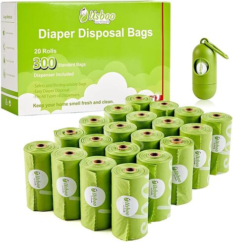 Disposable Diaper Bags for Baby - 20 Refill Rolls (300 Pack), Disposable Trash Bag with Dispenser - Cherry Blossom Scented, Pink, Ideal for Diaper Dispoal in Saudi Arabia