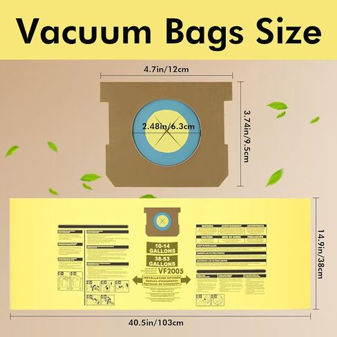 12 حزمة الفراغ أكياس متوافقة مع متجر VAC 10-14 جالون ، النوع F 90662 9066200 9066233 النوع I 90672 9067200 9067233 VF2005 أكياس غبار غرامة قابلة للتخلص in Kuwait