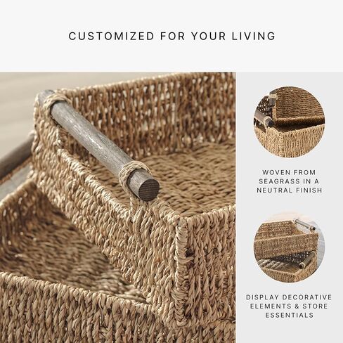 تصميم مميز من آشلي حليمة، طقم صينية تخزين منسوجة مستطيلة بوهيمية مكونة من قطعتين، بني داكن in Kuwait