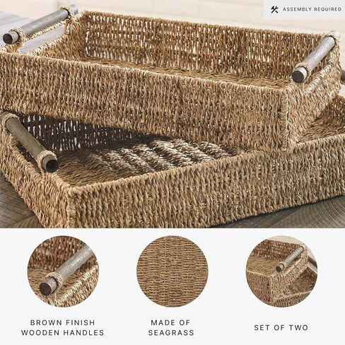 تصميم مميز من آشلي حليمة، طقم صينية تخزين منسوجة مستطيلة بوهيمية مكونة من قطعتين، بني داكن in Kuwait