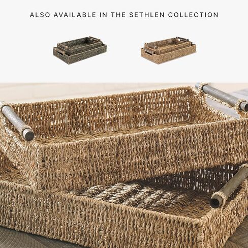 تصميم مميز من آشلي حليمة، طقم صينية تخزين منسوجة مستطيلة بوهيمية مكونة من قطعتين، بني داكن in Kuwait