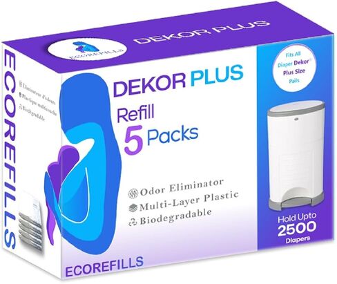 Eco -refills حفاضات عبوات Pail - تناسب Dekor بالإضافة إلى القضاء على الرائحة الكثيفة القوية والرائحة الطازجة | من السهل استبدال حقيبة الحفاضات والتخلص منها (5 عدد (حزمة 1)) in Saudi Arabia
