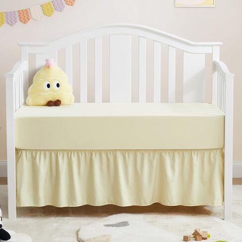Horbaunal 2 Pack Crib Skirt & Crib Bed Sheet ، تنورة سرير كريمة 28 "× 52" مع 14 "قطرة كشكش غبار ، ناعم صغير من الألياف الدقيقة سرير سرير سرير سرير سرير للبنات والفتيان in Kuwait