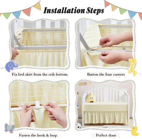 Horbaunal 2 Pack Crib Skirt & Crib Bed Sheet ، تنورة سرير كريمة 28 "× 52" مع 14 "قطرة كشكش غبار ، ناعم صغير من الألياف الدقيقة سرير سرير سرير سرير سرير للبنات والفتيان in Kuwait