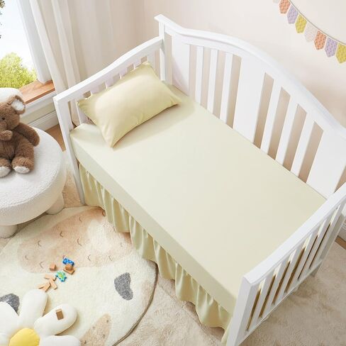Horbaunal 2 Pack Crib Skirt & Crib Bed Sheet ، تنورة سرير كريمة 28 "× 52" مع 14 "قطرة كشكش غبار ، ناعم صغير من الألياف الدقيقة سرير سرير سرير سرير سرير للبنات والفتيان in Kuwait