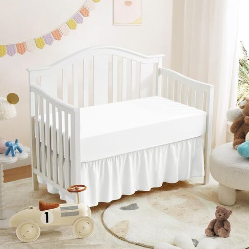 Horbaunal 2 Pack Set Crib Skirt & Crib Bed Sheet, Pink | Crib Bed Skirt 28" x 52", 14" Drop Dust Ruffle, Microfiber Toddler Bedskirt, for Baby Girls and Boys in Saudi Arabia