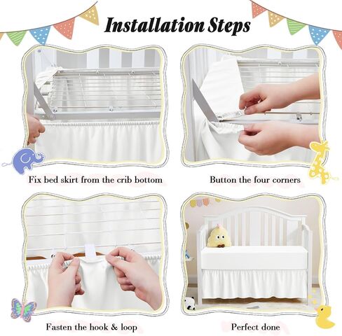 Horbaunal 2 Pack Set Crib Skirt & Crib Bed Sheet, Pink | Crib Bed Skirt 28" x 52", 14" Drop Dust Ruffle, Microfiber Toddler Bedskirt, for Baby Girls and Boys in Saudi Arabia