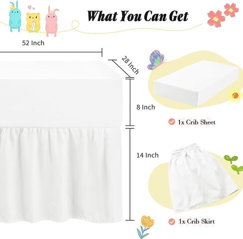 Horbaunal 2 Pack Set Crib Skirt & Crib Bed Sheet, Pink | Crib Bed Skirt 28" x 52", 14" Drop Dust Ruffle, Microfiber Toddler Bedskirt, for Baby Girls and Boys in Saudi Arabia