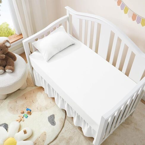 Horbaunal 2 Pack Set Crib Skirt & Crib Bed Sheet, Pink | Crib Bed Skirt 28" x 52", 14" Drop Dust Ruffle, Microfiber Toddler Bedskirt, for Baby Girls and Boys in Saudi Arabia