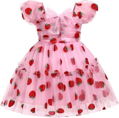 OBEEII Toddler Girls Strawberry/Star Princess Tulle Dress Birthday Baptism Gown Flower Girl Dress Wedding Pageant Dress in Kuwait