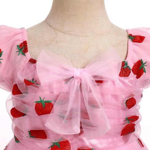 OBEEII Toddler Girls Strawberry/Star Princess Tulle Dress Birthday Baptism Gown Flower Girl Dress Wedding Pageant Dress in Kuwait