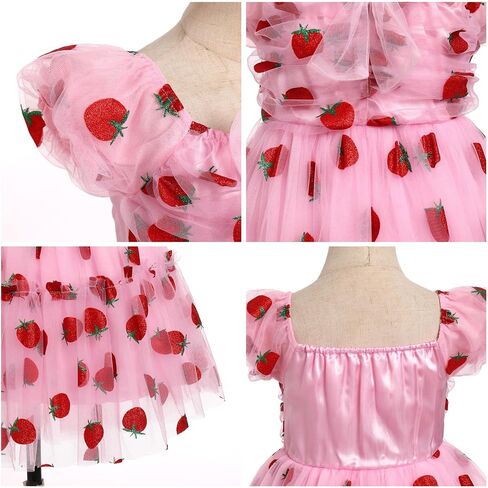 OBEEII Toddler Girls Strawberry/Star Princess Tulle Dress Birthday Baptism Gown Flower Girl Dress Wedding Pageant Dress in Kuwait